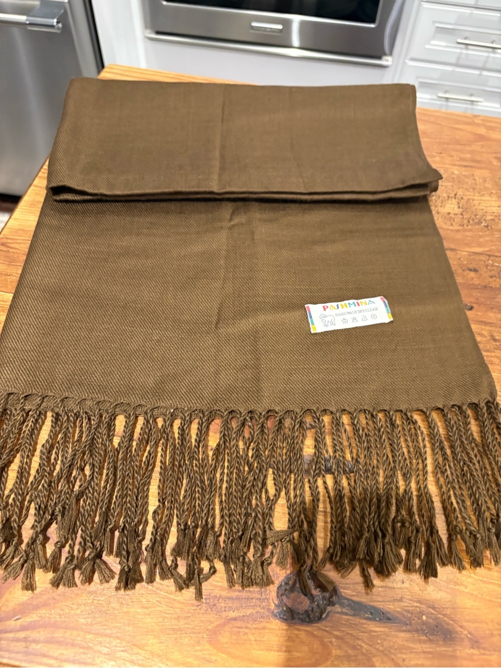 Pashmina Brown Wool Fringed Shawl Scarf